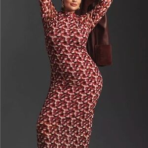 NWT Anthropologie Size 2X Mock Neck Rose Print Slim Midi Dress NEW